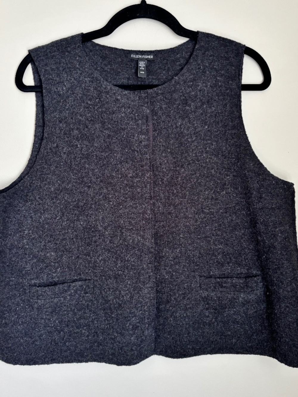 Eileen Fisher 100% Wool Gray Boxy Vest Top Minimalist Pocket M